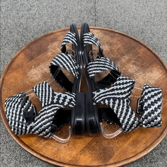 Donald J Pliner Sandals Wm 7.5 M Stylish Black Silver Braided Leather Gladiator - Picture 6 of 11
